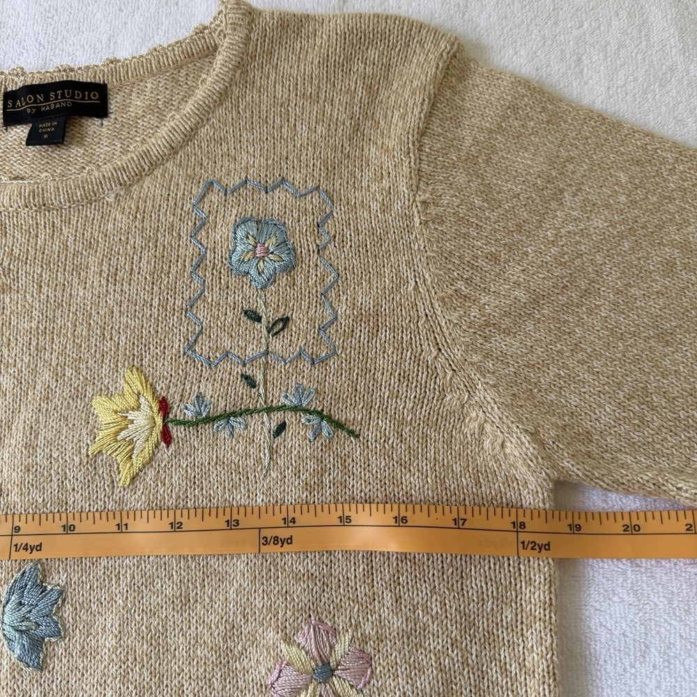 Womens Knit Sweater Top Small Floral Embroidered Cottagecore Grandma Teacher - Picture 5 of 10